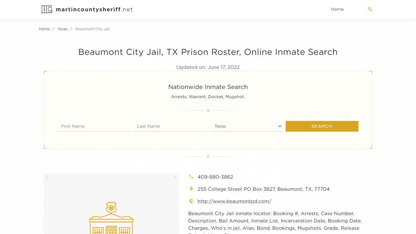 Beaumont City Jail, TX Prison Roster, Online Inmate Search ...